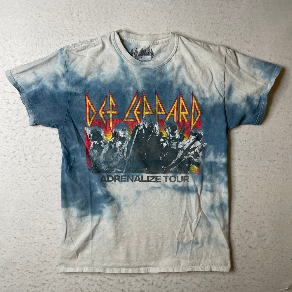 Def Leppard Graphic T-Shirt Mens S/M Blue Tie Dye Adrenalize‎ Tour 1992 Band Tee